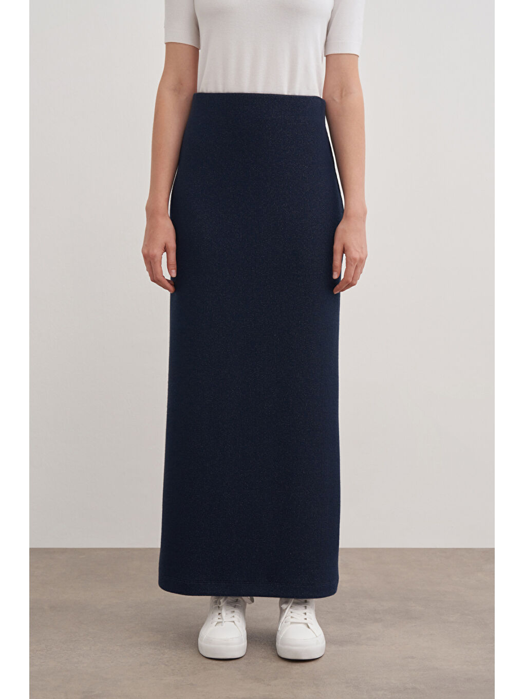 Lacivert Örme Simli Kalem Etek-1