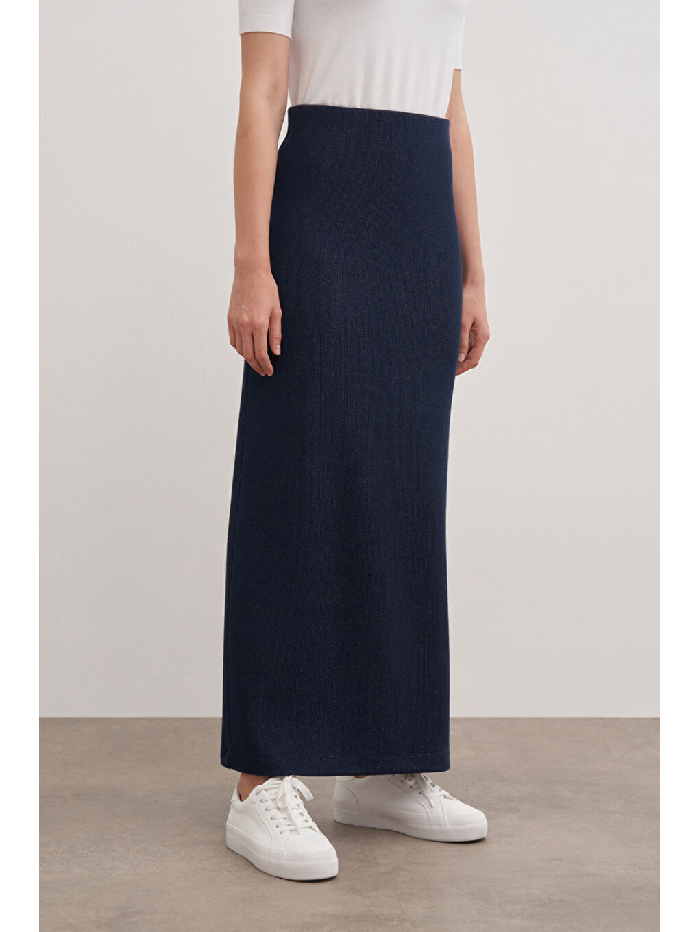 Lacivert Örme Simli Kalem Etek-2