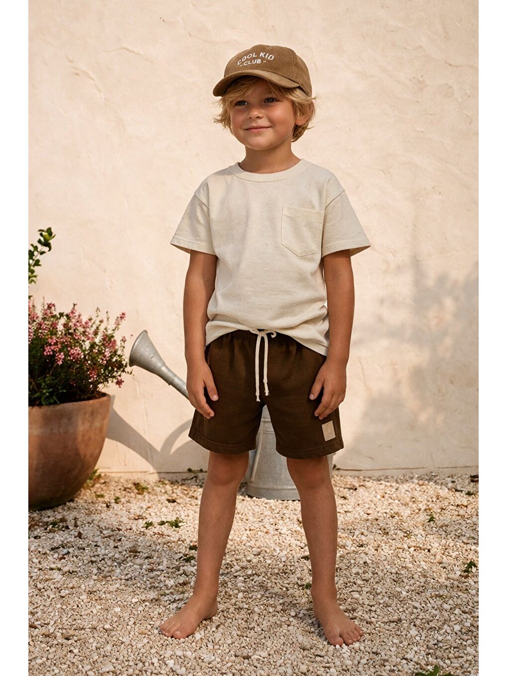 Antrasit Erkek Çocuk Pamuklu Sırtı Baskılı Cep Detaylı T-Shirt Ve Şort Alt Üst Takım