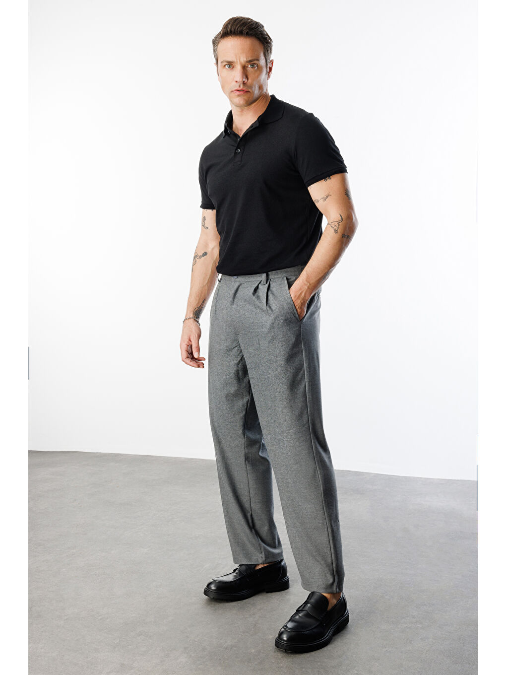 Antrasit Baggy Fit Kumaş Erkek Pantolon -KUMAŞ-Erkek Pantolon