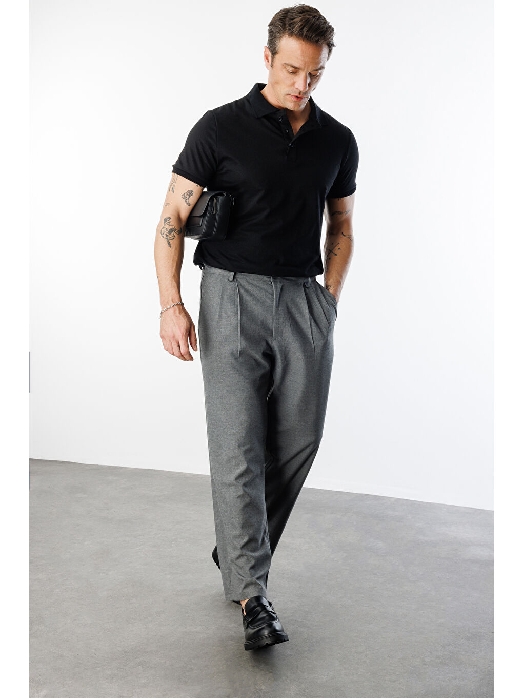 Antrasit Baggy Fit Kumaş Erkek Pantolon -KUMAŞ-Erkek Pantolon-2