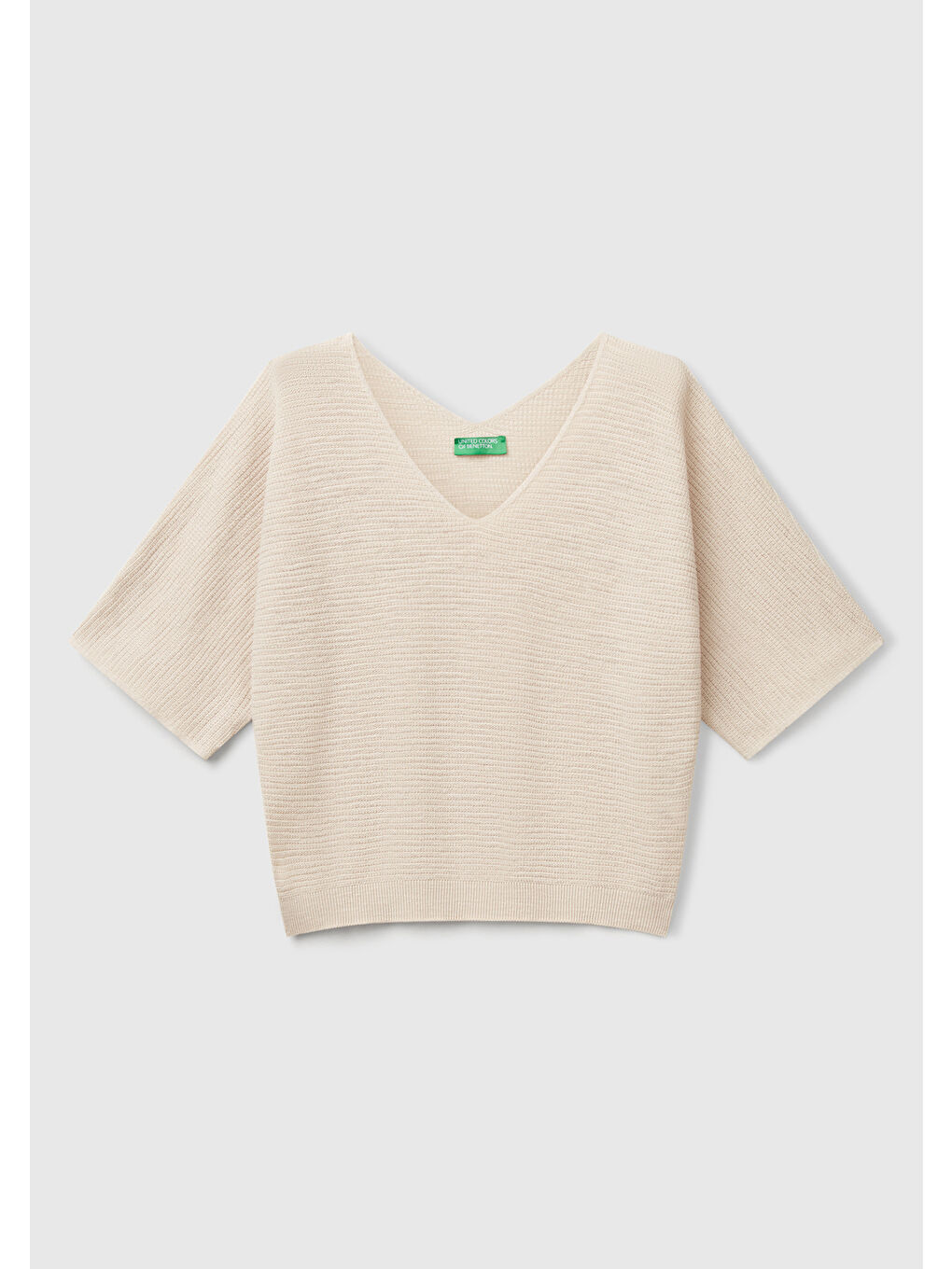 Bej Kadın Taş Rengi Pamuk ve Keten Karışımlı Çizgili Dikişsiz V Yaka Kolsuz Üst-1