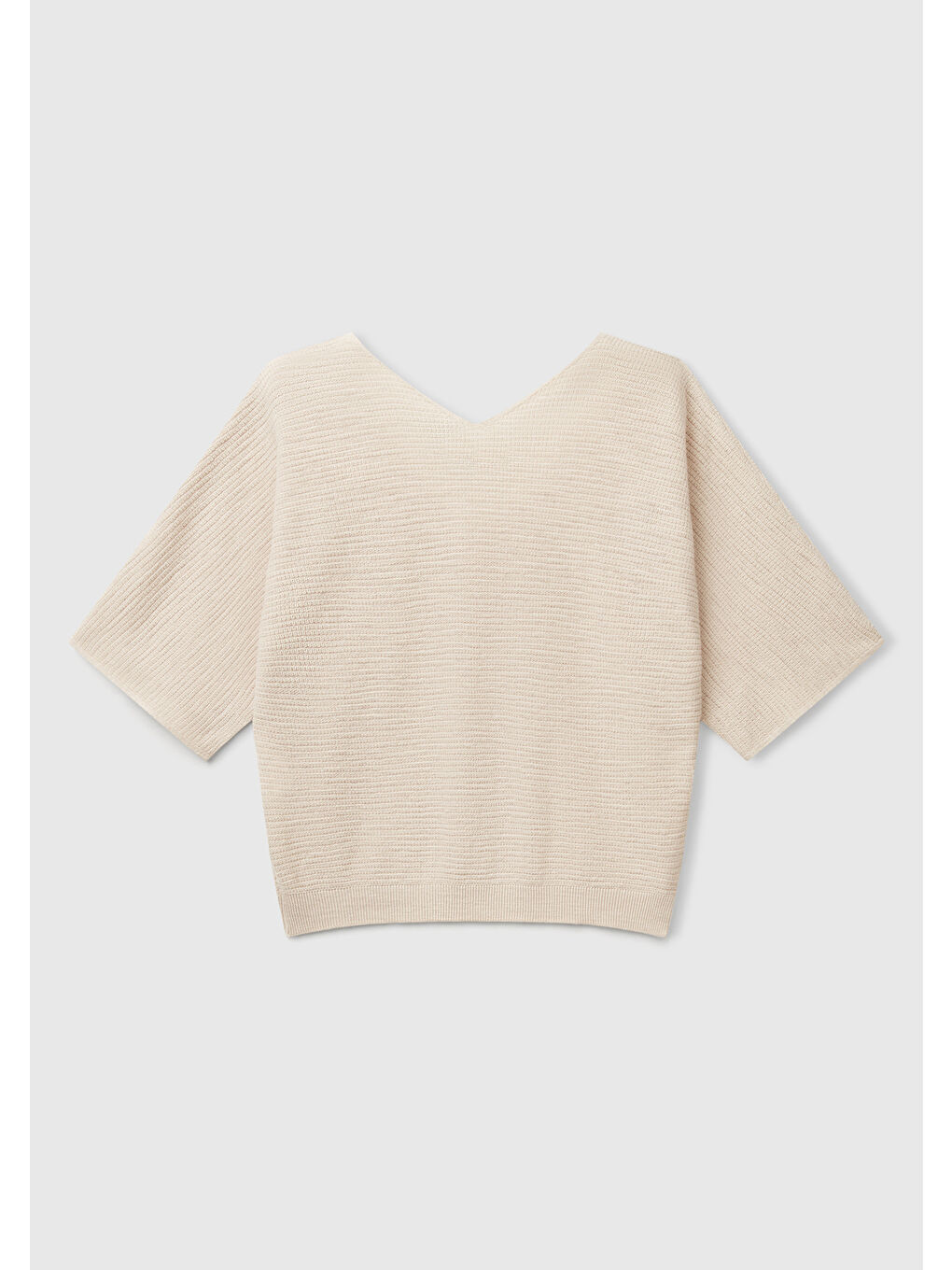 Bej Kadın Taş Rengi Pamuk ve Keten Karışımlı Çizgili Dikişsiz V Yaka Kolsuz Üst-3