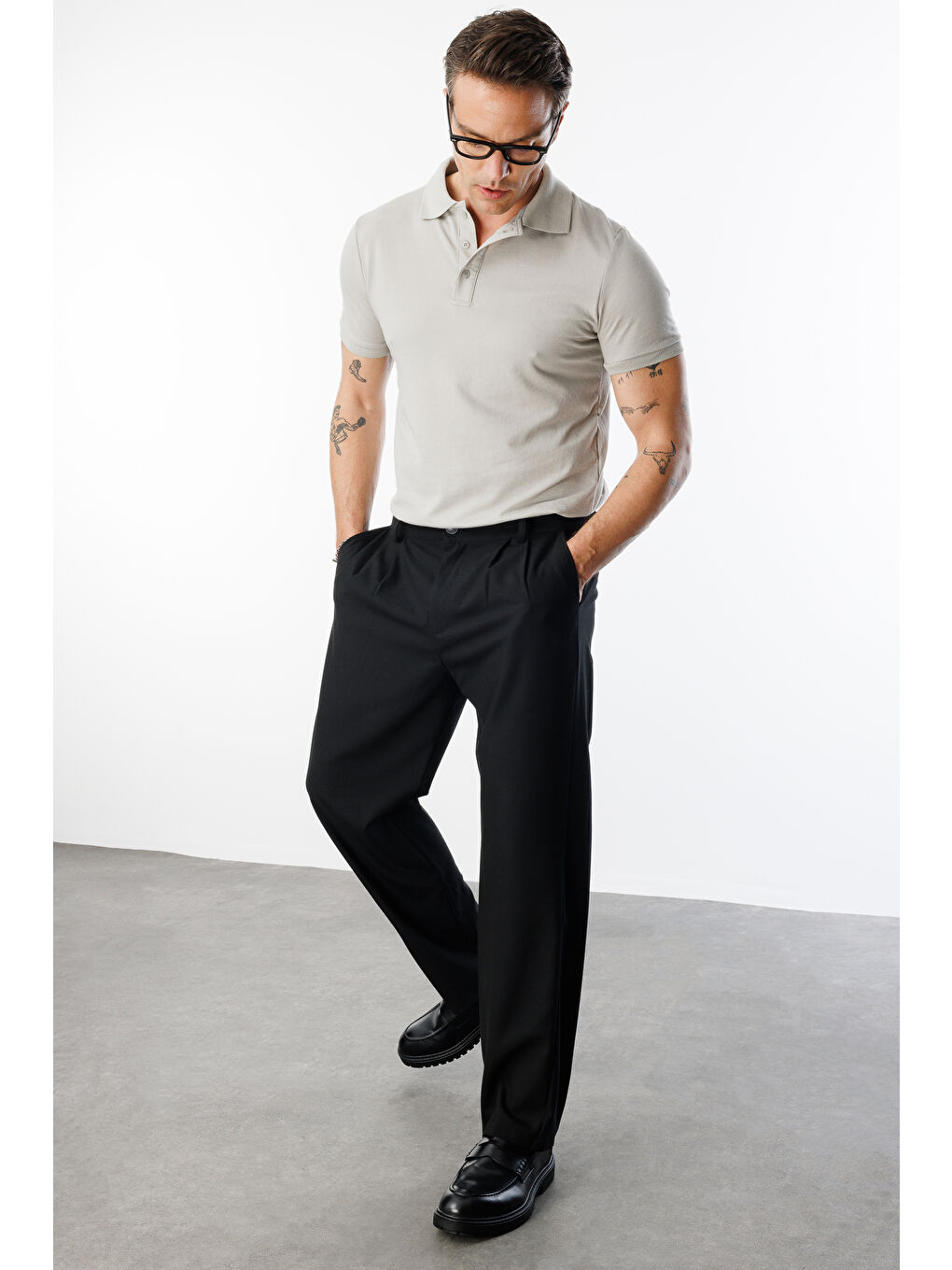 Siyah Baggy Fit Kumaş Erkek Pantolon -KUMAŞ-Erkek Pantolon