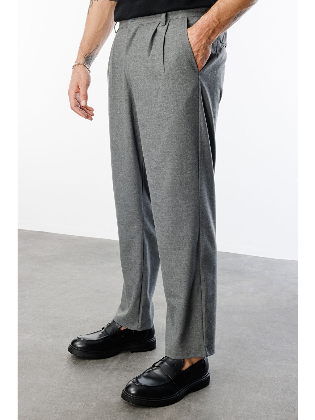 Antrasit Baggy Fit Kumaş Erkek Pantolon -KUMAŞ-Erkek Pantolon-4