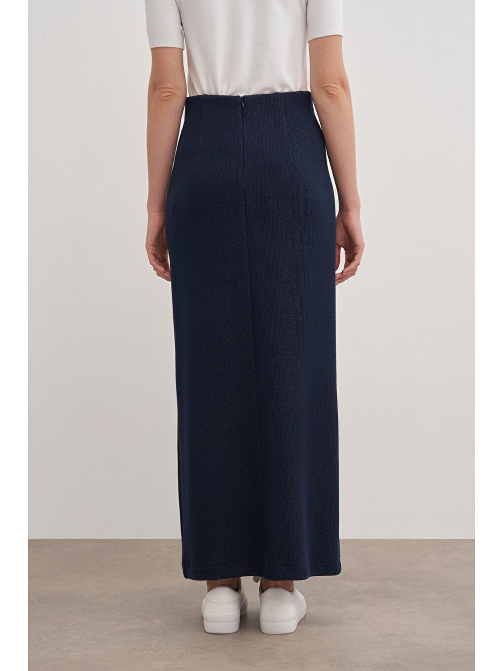 Lacivert Örme Simli Kalem Etek-4