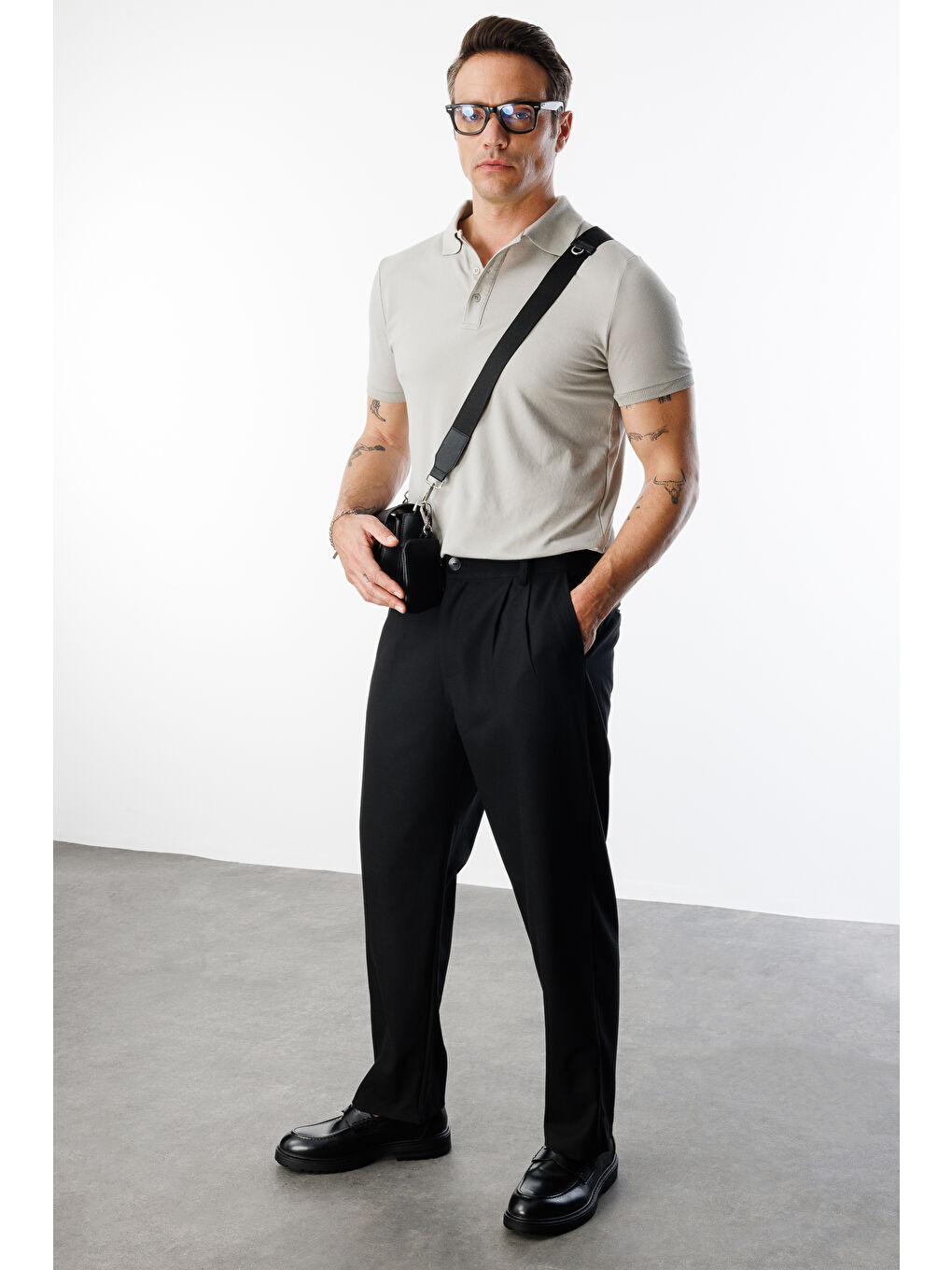 Siyah Baggy Fit Kumaş Erkek Pantolon -KUMAŞ-Erkek Pantolon-1