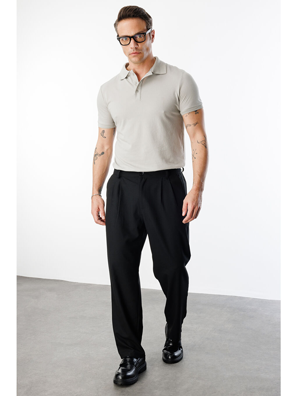 Siyah Baggy Fit Kumaş Erkek Pantolon -KUMAŞ-Erkek Pantolon-2