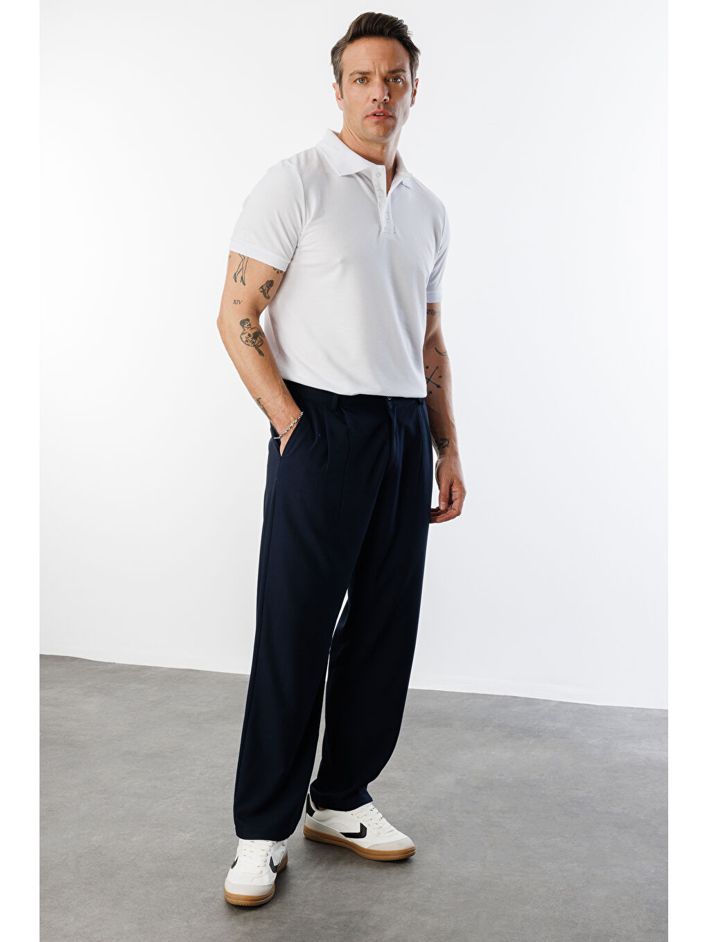 Lacivert Baggy Fit Kumaş Erkek Pantolon -KUMAŞ-Erkek Pantolon