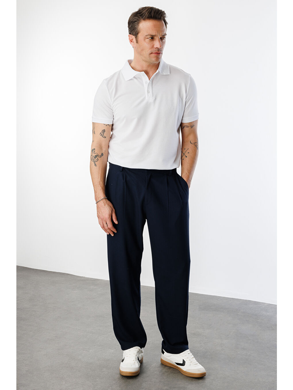 Lacivert Baggy Fit Kumaş Erkek Pantolon -KUMAŞ-Erkek Pantolon-1