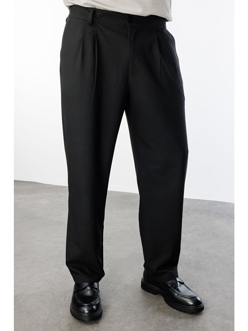 Siyah Baggy Fit Kumaş Erkek Pantolon -KUMAŞ-Erkek Pantolon-4