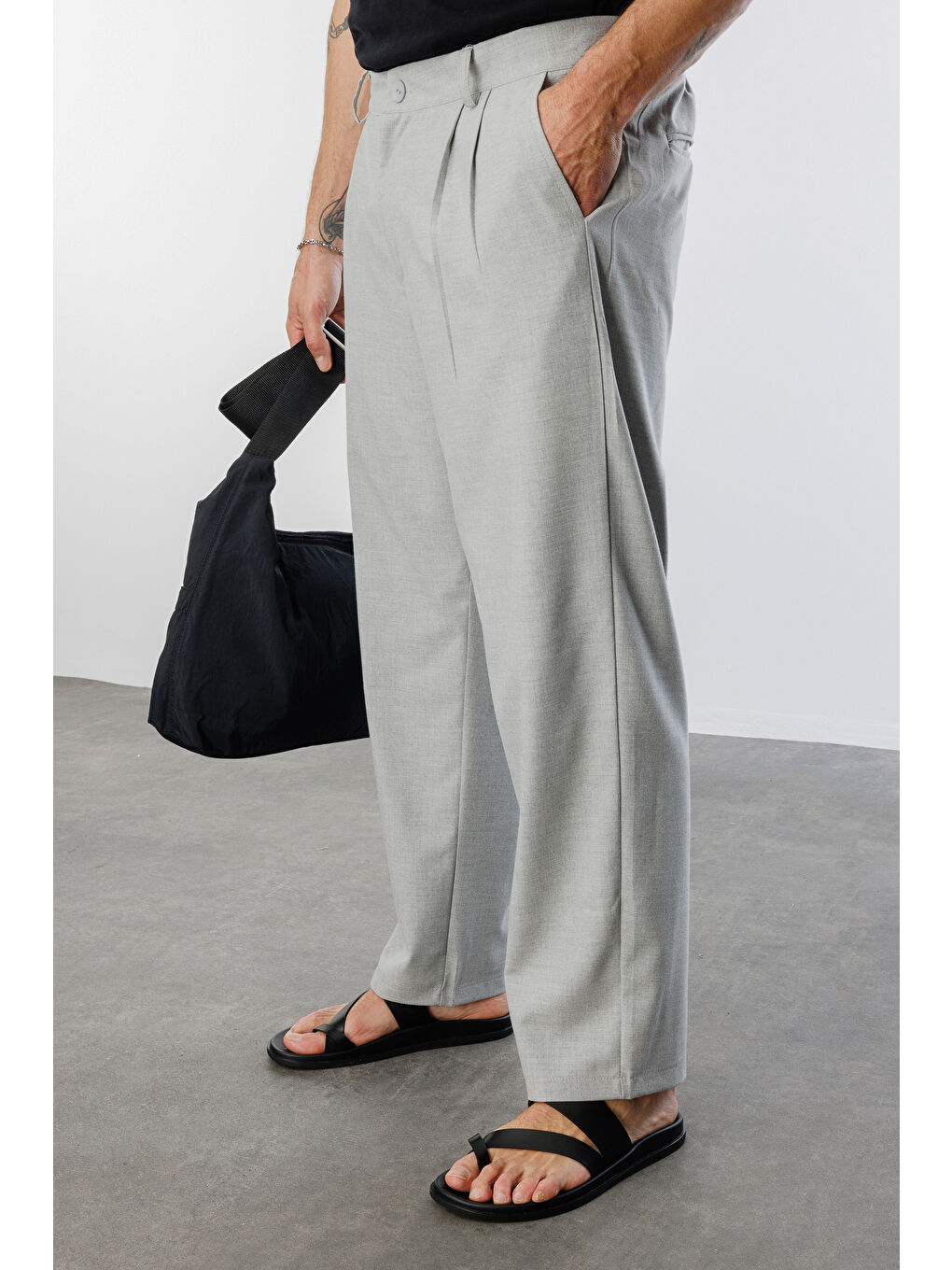 Gri Baggy Fit Kumaş Erkek Pantolon -KUMAŞ-Erkek Pantolon-2