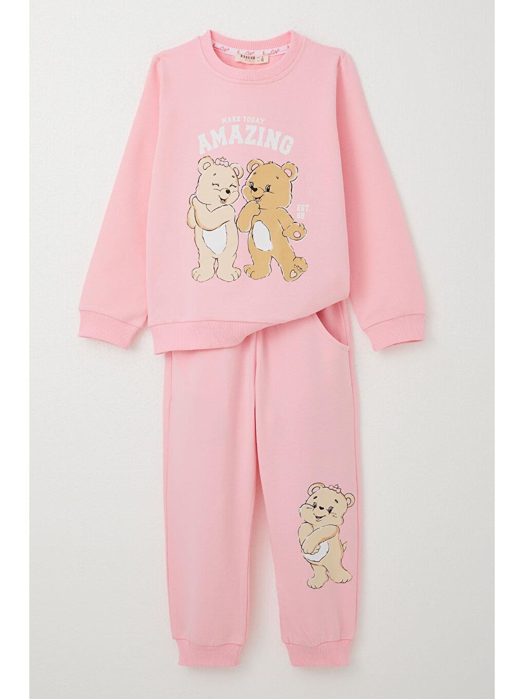 Kız Bebek Eşofman Takım Eğlenceli Ayıcıklar Baskılı Pembe (1.5-2 Yaş)