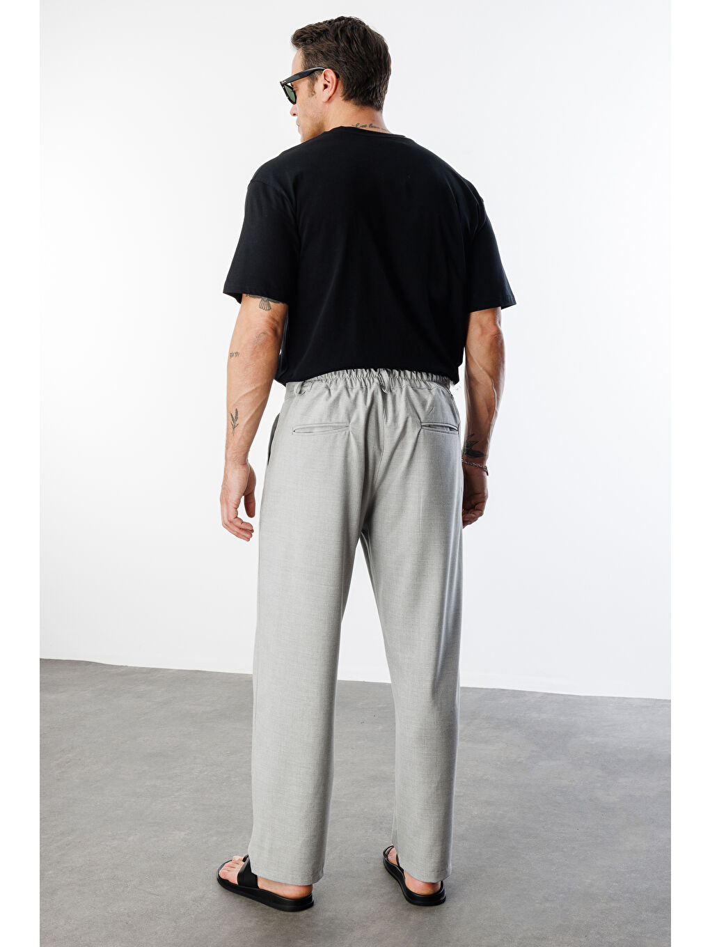 Gri Baggy Fit Kumaş Erkek Pantolon -KUMAŞ-Erkek Pantolon-3