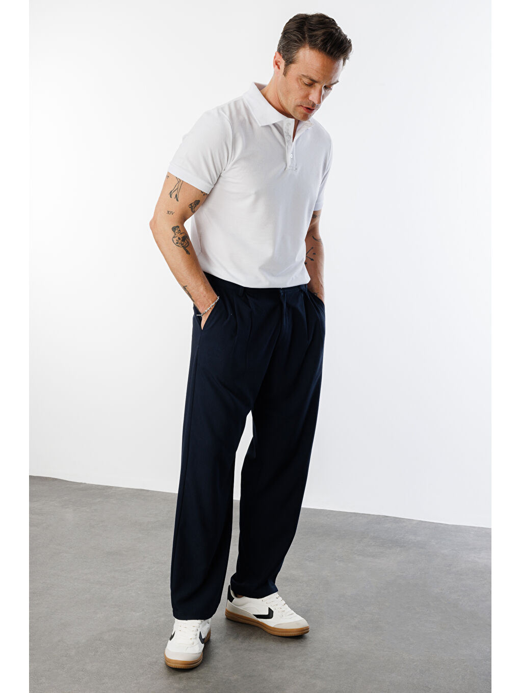 Lacivert Baggy Fit Kumaş Erkek Pantolon -KUMAŞ-Erkek Pantolon-2