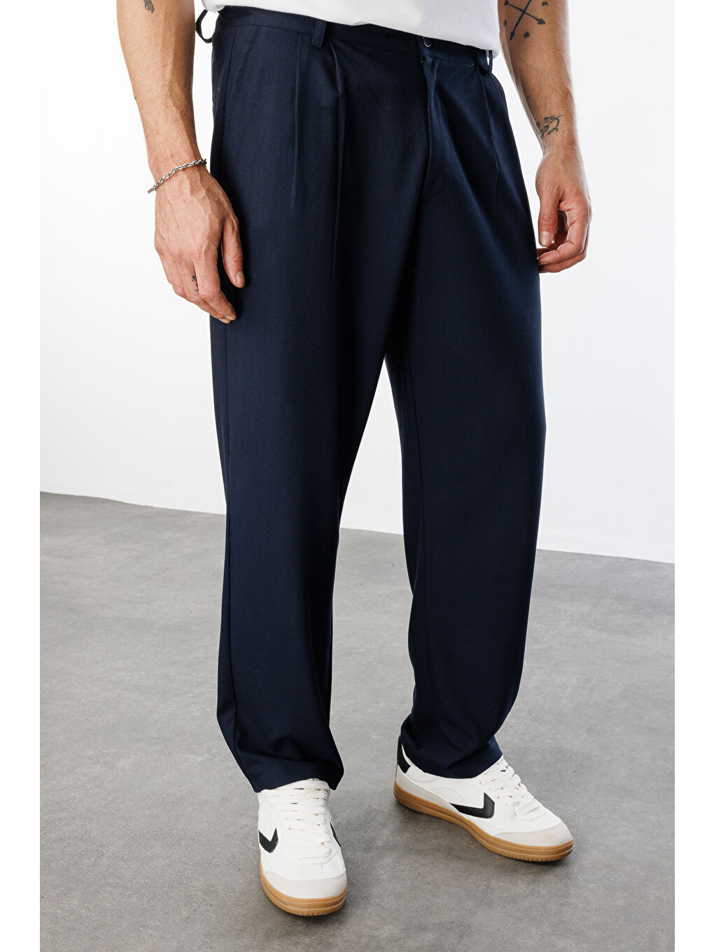 Lacivert Baggy Fit Kumaş Erkek Pantolon -KUMAŞ-Erkek Pantolon-3