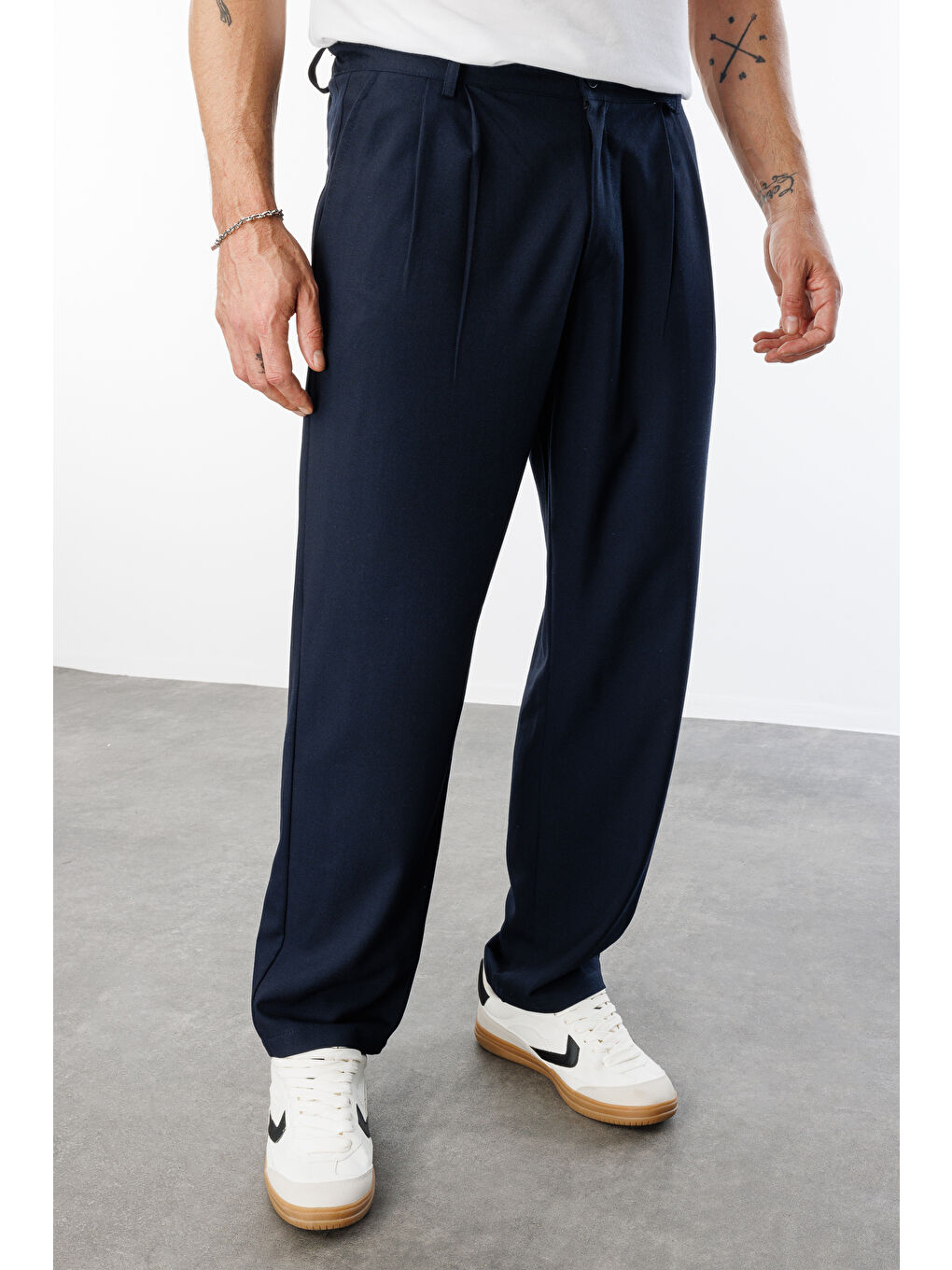 Lacivert Baggy Fit Kumaş Erkek Pantolon -KUMAŞ-Erkek Pantolon-4