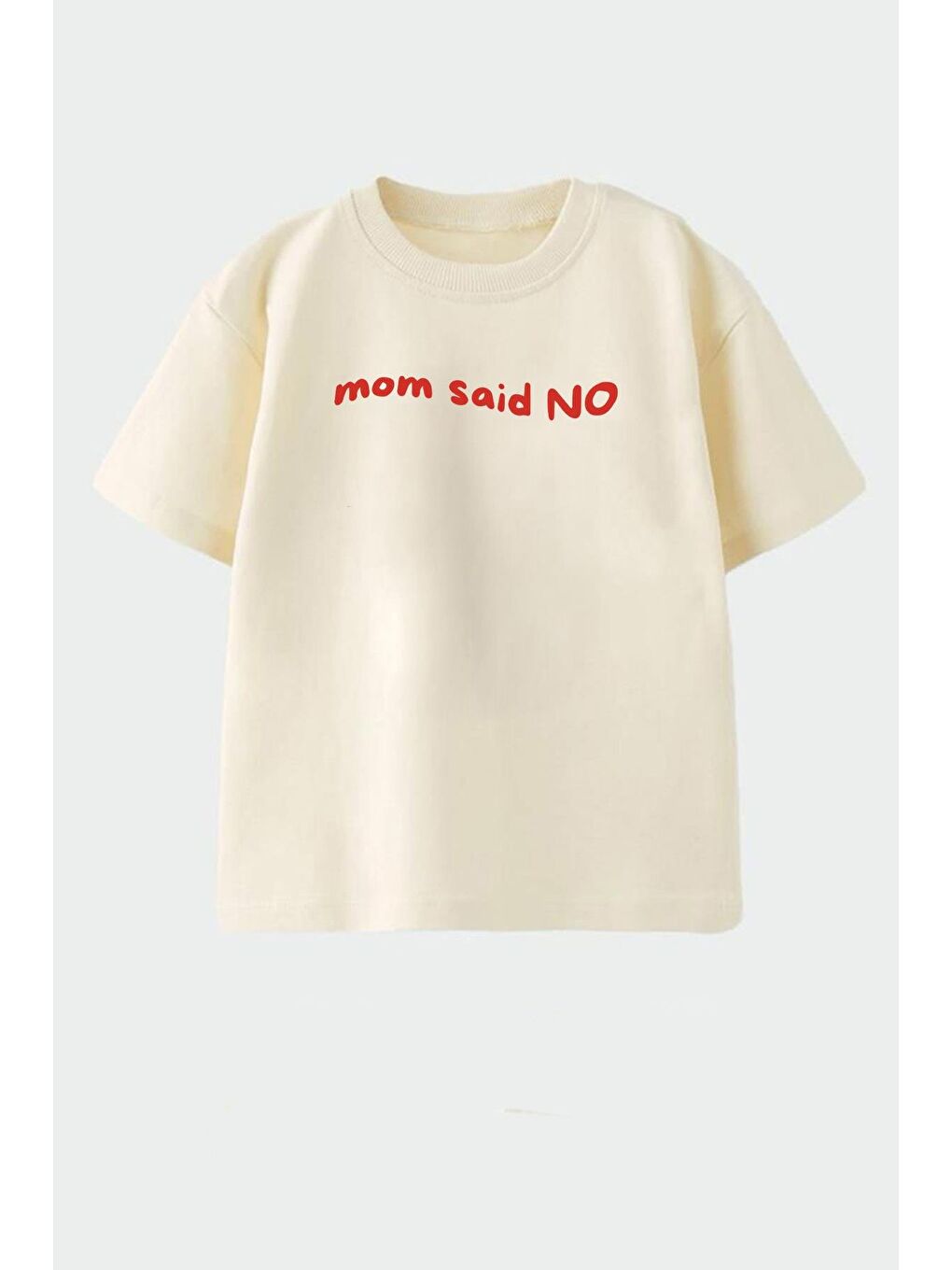 Bej Unisex Çocuk Pamuklu Bisiklet Yaka Baskılı T-Shirt