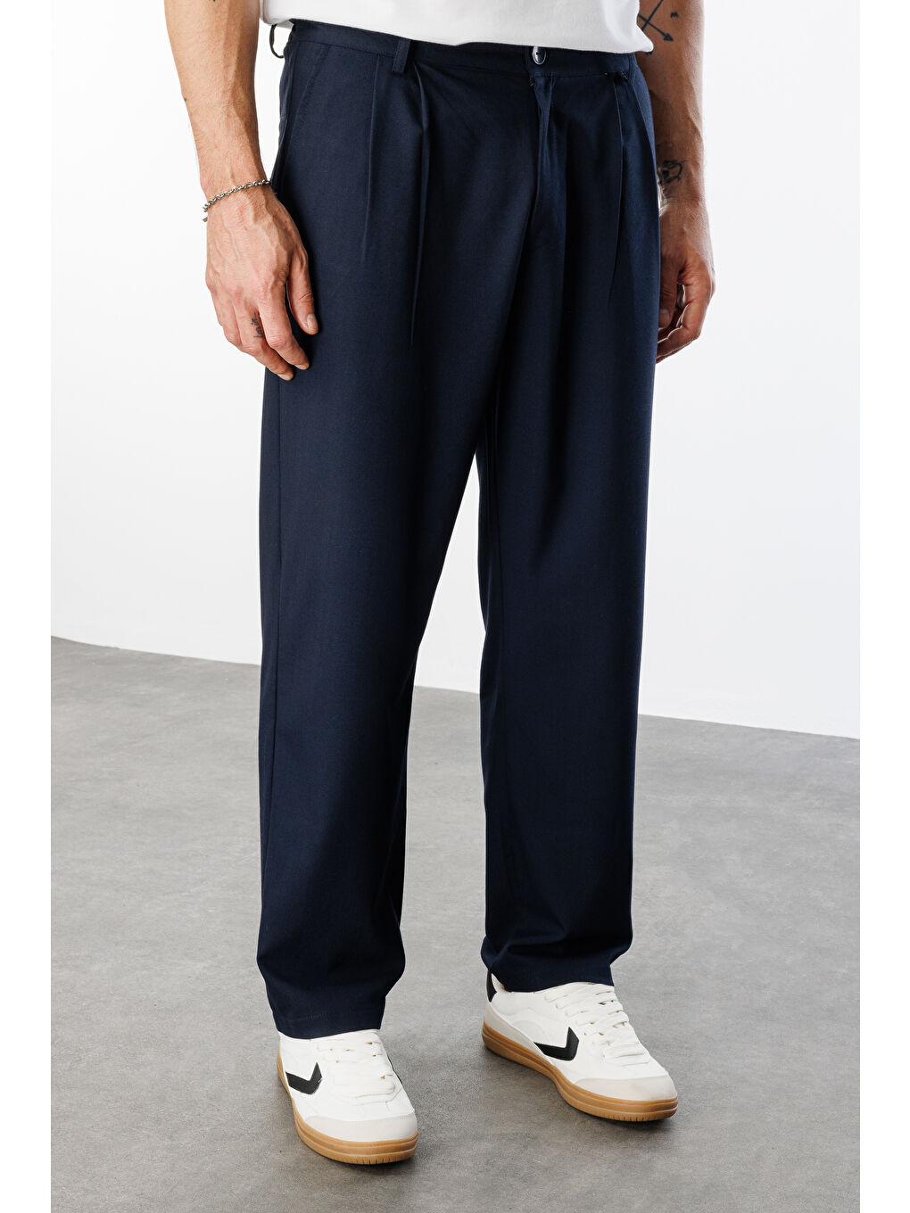 Lacivert Baggy Fit Kumaş Erkek Pantolon -KUMAŞ-Erkek Pantolon-6