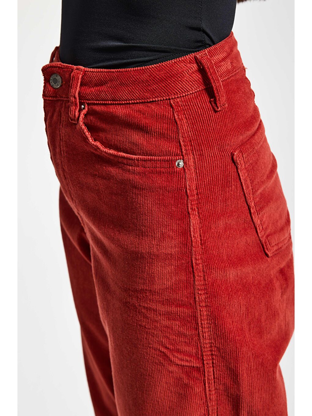 Turuncu Kadın Koral Renk 26w5-104 Relax Fit Esnek Kumaş İnce Fitilli Velvet Kadife Kumaş Pantolon-2