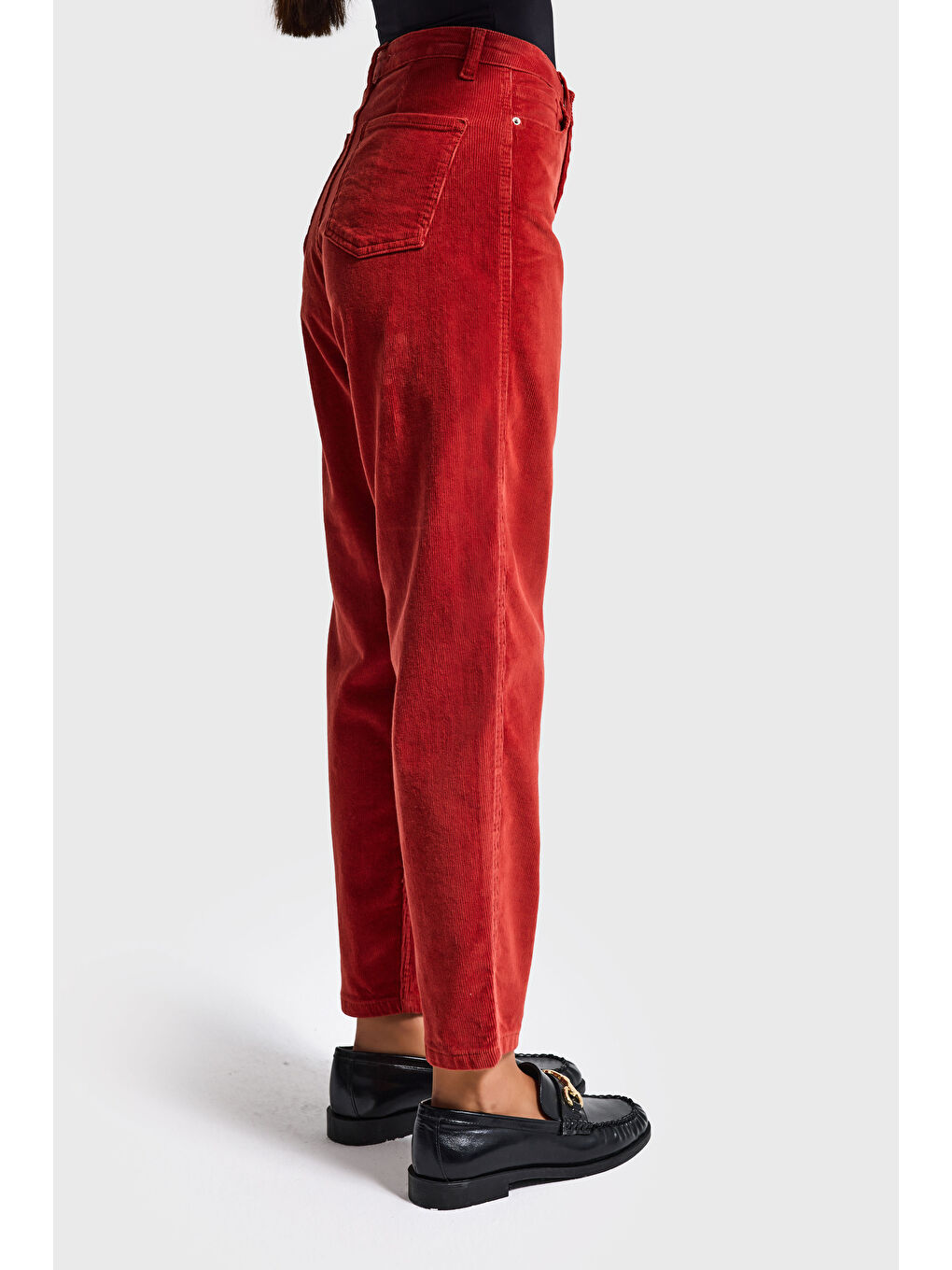 Turuncu Kadın Koral Renk 26w5-104 Relax Fit Esnek Kumaş İnce Fitilli Velvet Kadife Kumaş Pantolon-3