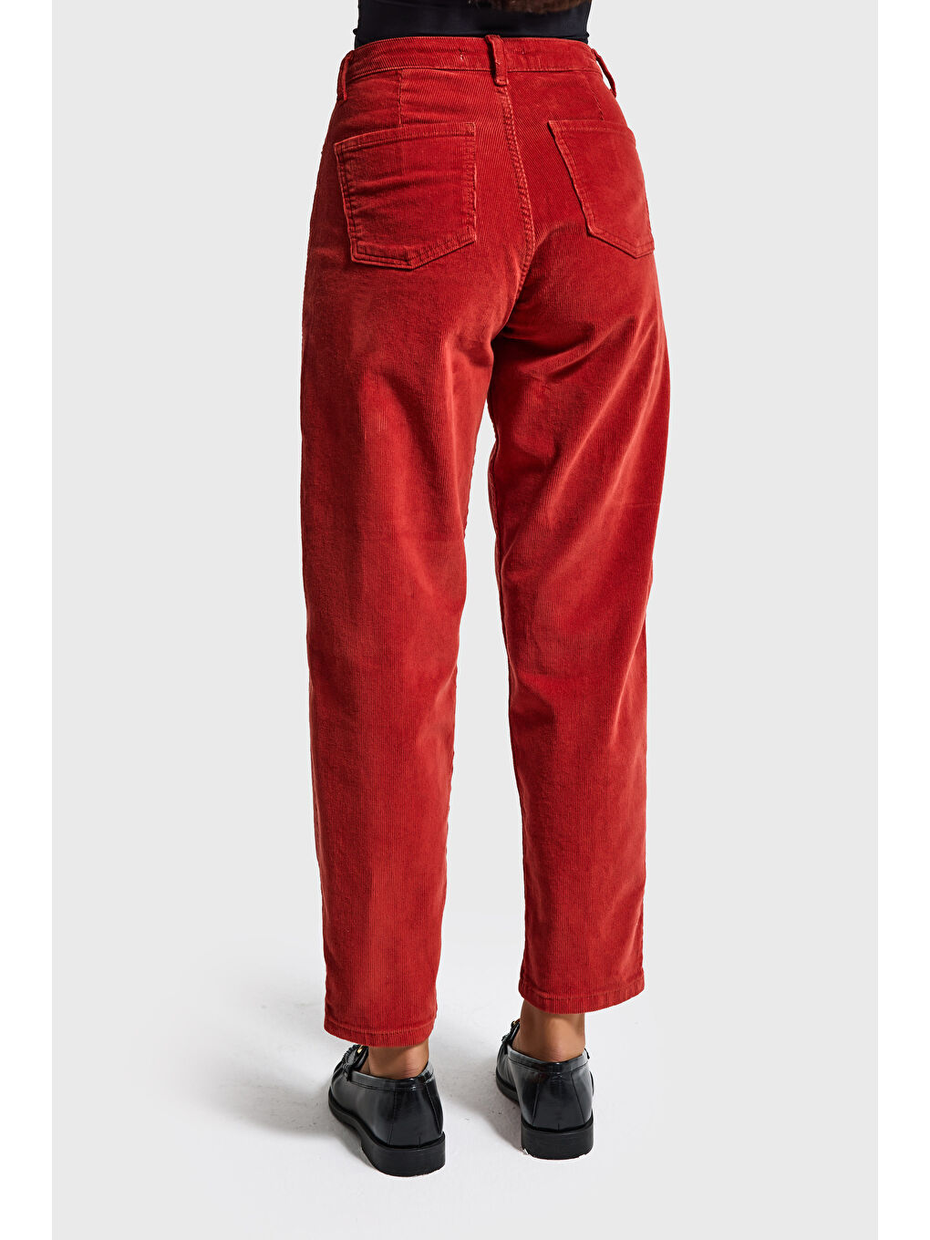 Turuncu Kadın Koral Renk 26w5-104 Relax Fit Esnek Kumaş İnce Fitilli Velvet Kadife Kumaş Pantolon-4