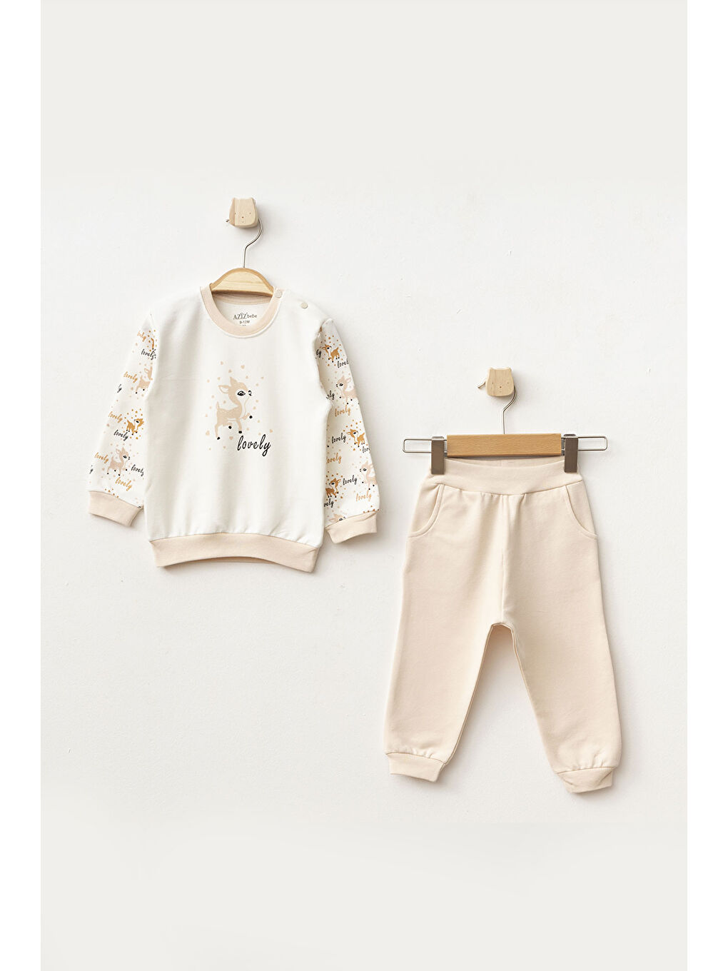 Yeşil Kız Bebek Animal Desenli Sweatshirt Pantolon 2 'li Alt Üst Bebek Takımı 3 Ay - 36 Ay