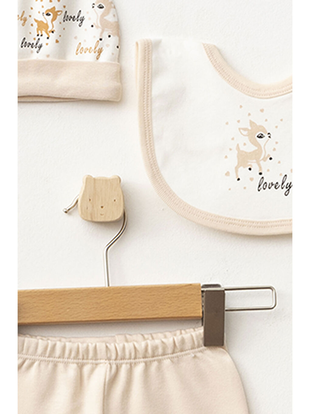 Bej Kız Bebek Animal Desenli % 100 Pamuk 5' Li Hastane Çıkış Seti 0 Ay - 3 Ay-3