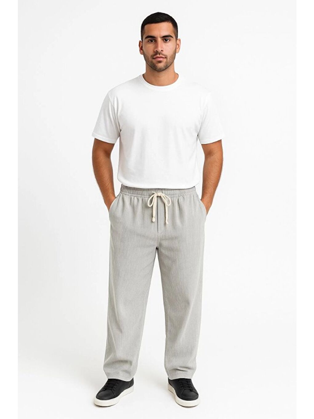 Erkek Fitilli Kadife Cepli Buggy Pantolon Oversize Rahat Kalıp - Gri