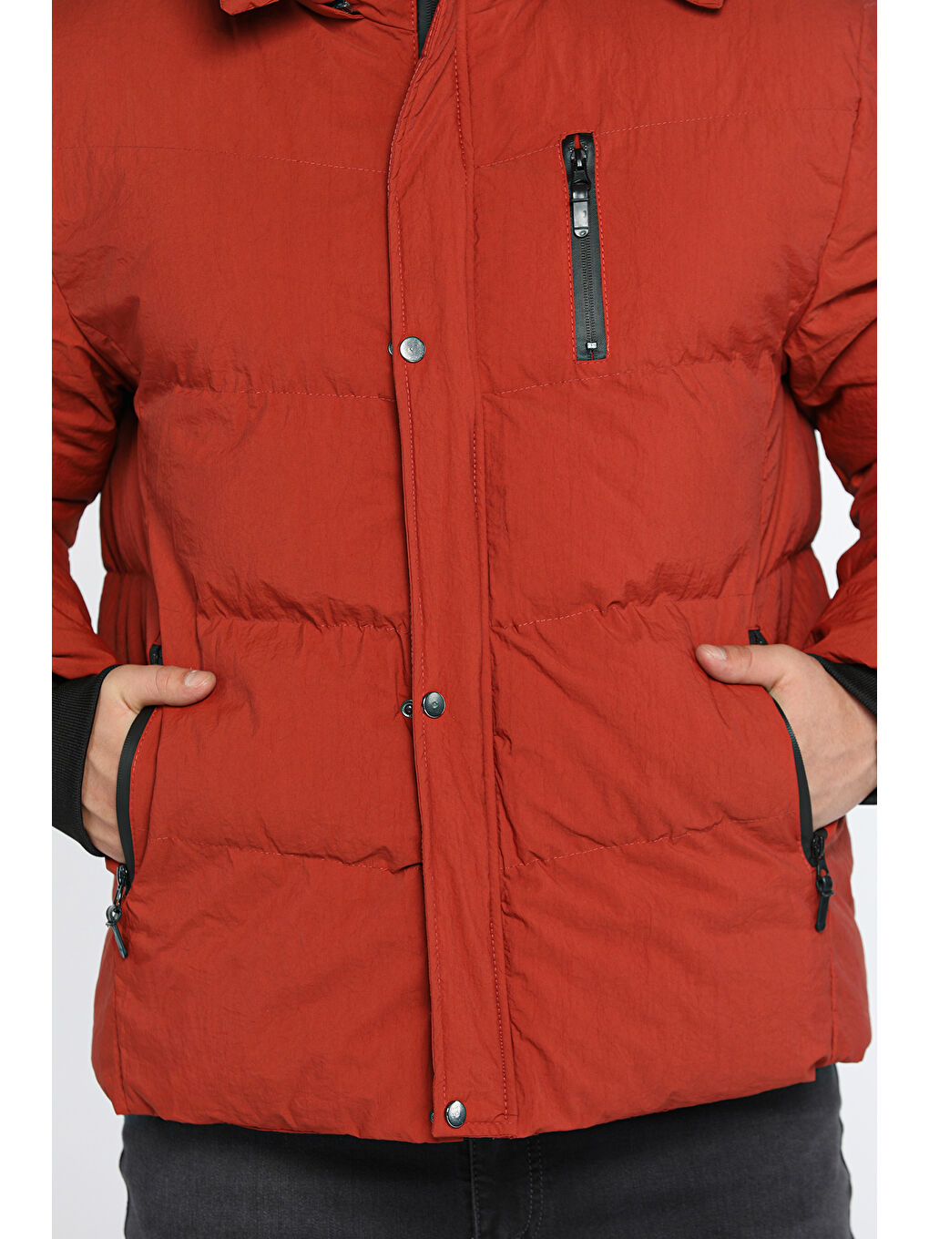 Kahverengi Kapüşonlu Astarlı Erkek Şişme Mont-3