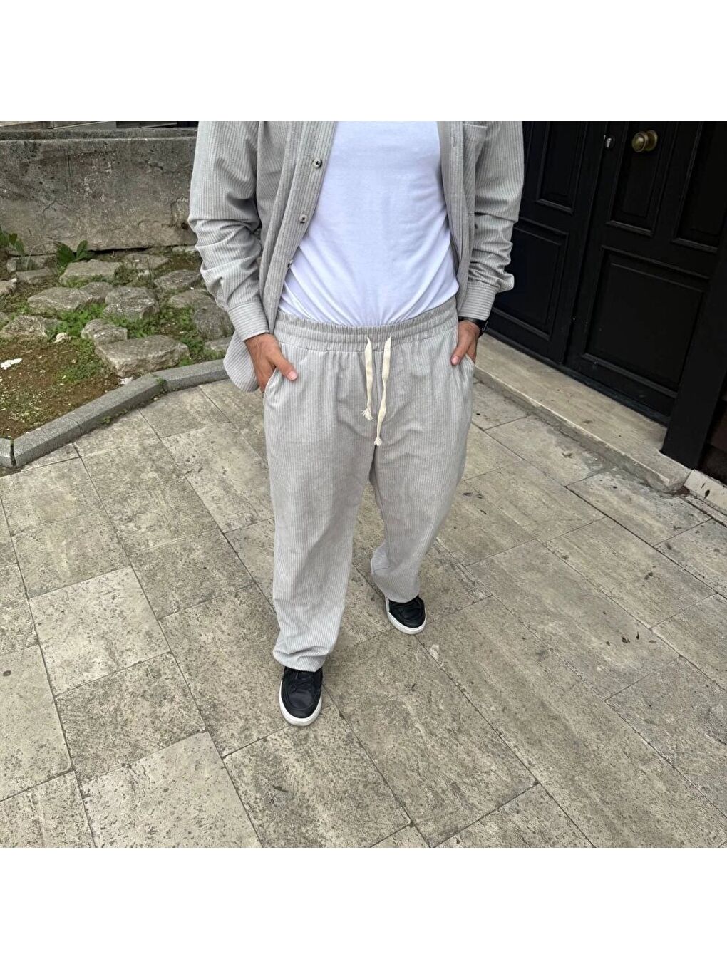 Erkek Fitilli Kadife Cepli Buggy Pantolon Oversize Rahat Kalıp - Gri-2