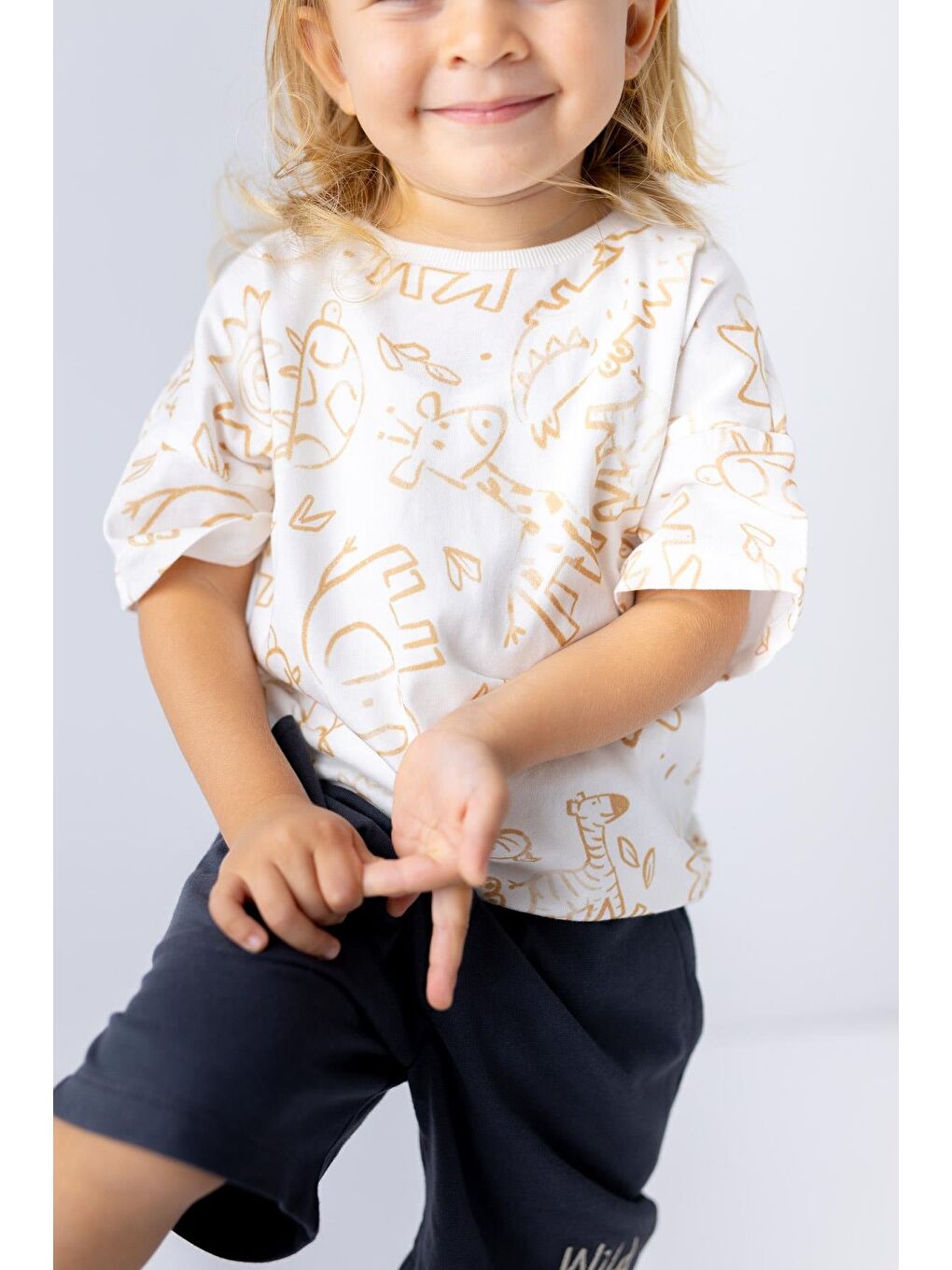 Ekru Erkek Bebek Hayvan Desenli T-Shirt-1