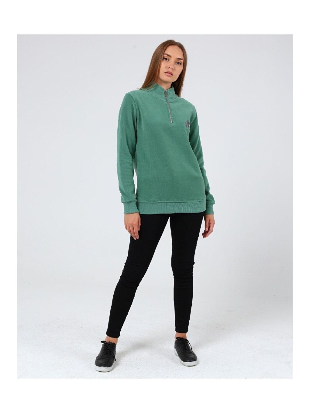 GENIUS STORE Yeşil Store Kadın Selanik Outdoor Yarım Fermuarlı Sweatshirt Nakış Işlemeli FİL-YARIM - 2