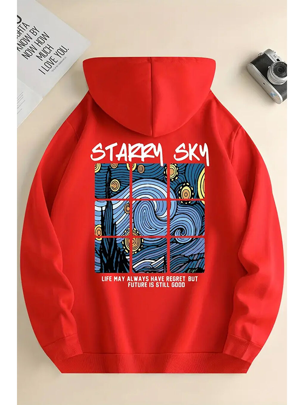 uyguntarz Kırmızı Starry Sky Baskılı Unisex Oversize Sweatshirt - 1