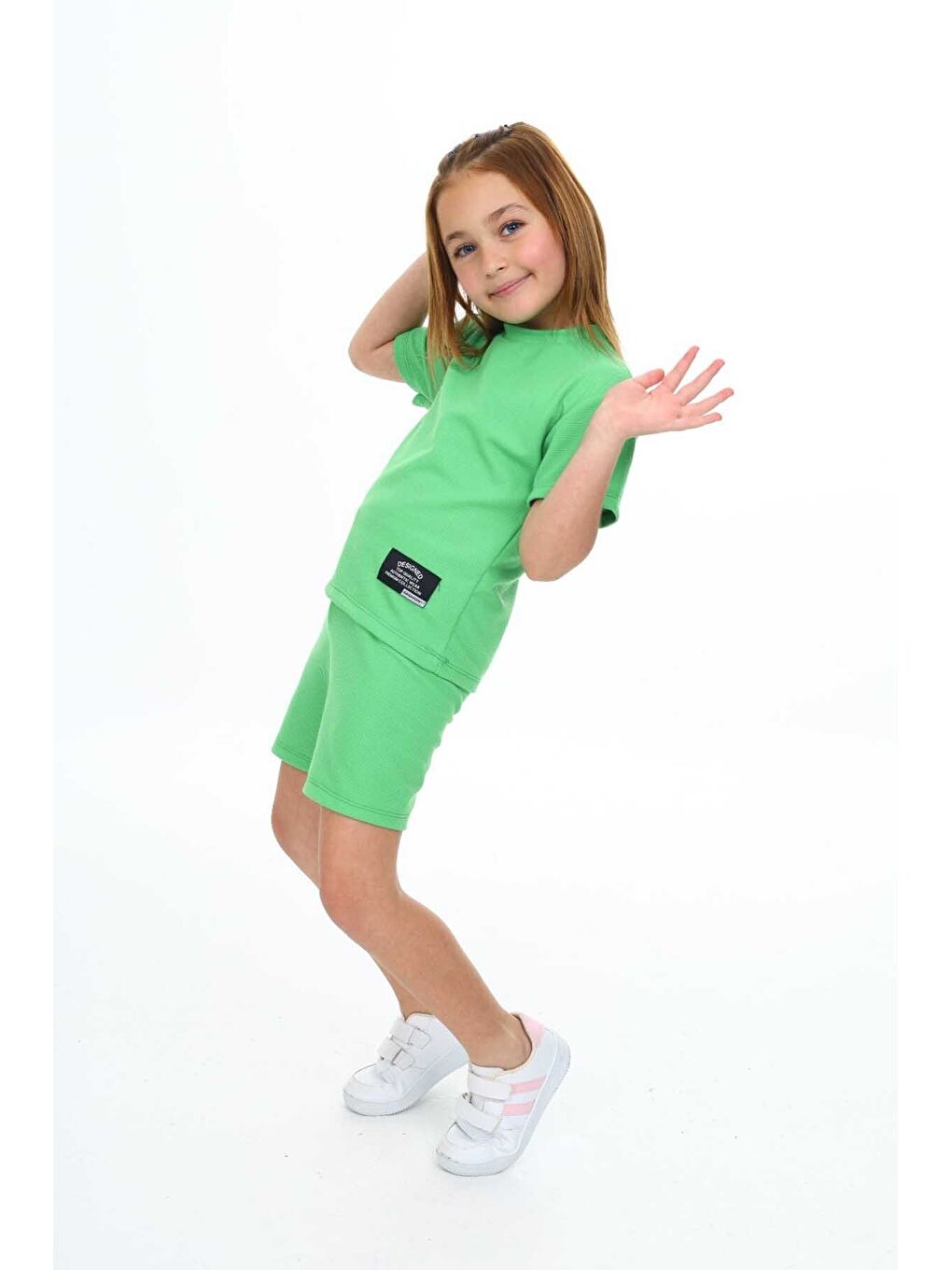 Yeşil Bisiklet Yaka Şortlu Kız Çocuk Şortlu Takım-2
