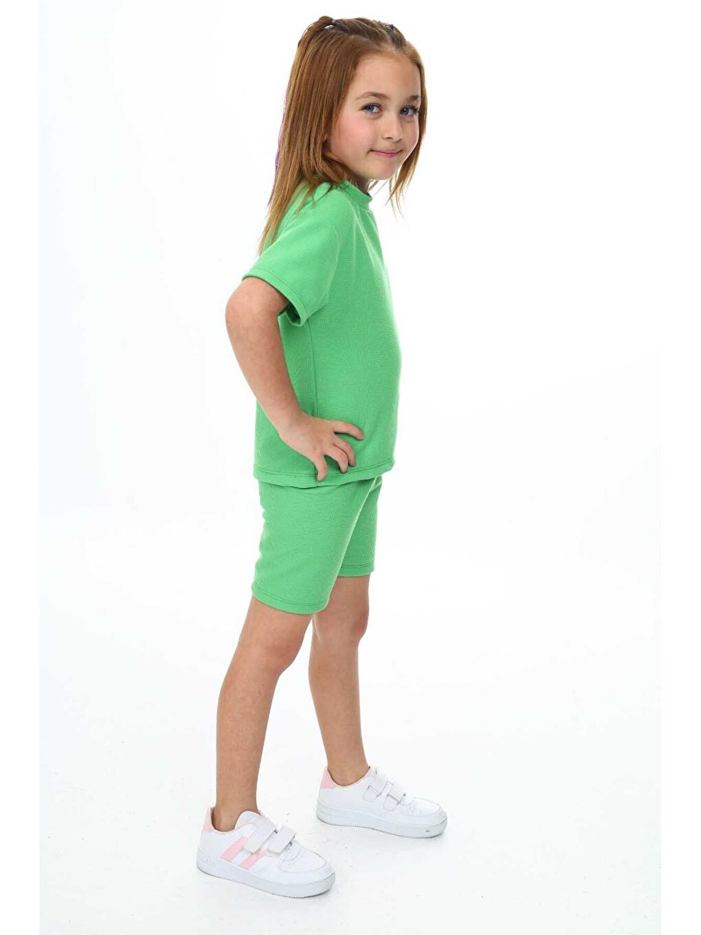 Yeşil Bisiklet Yaka Şortlu Kız Çocuk Şortlu Takım-3