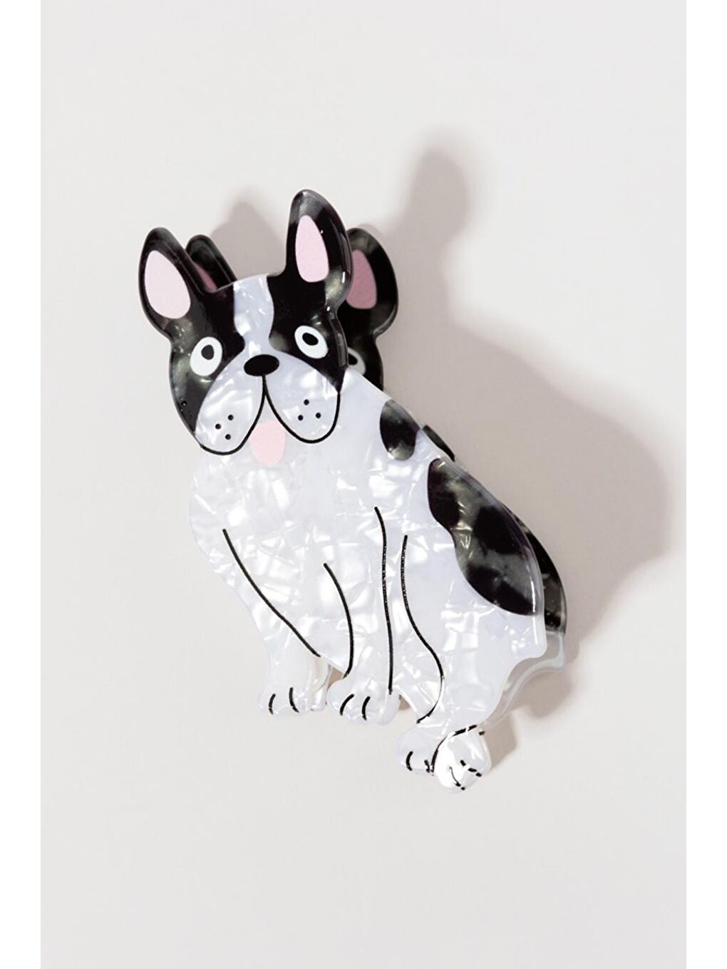 Beyaz French Bulldog Köpek Figürlü Asetat Mandal Toka-4