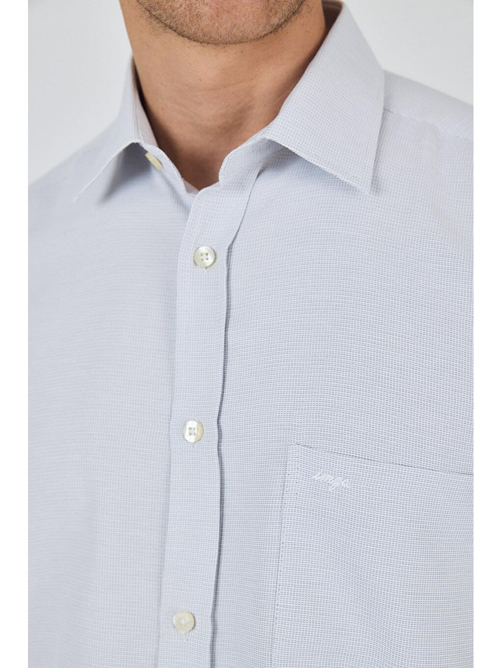 Gri Uzun Kol Desenli Armürlü Sert Yaka Cepli Pamuklu Classic Comfort Fit Gömlek 1004250174-3