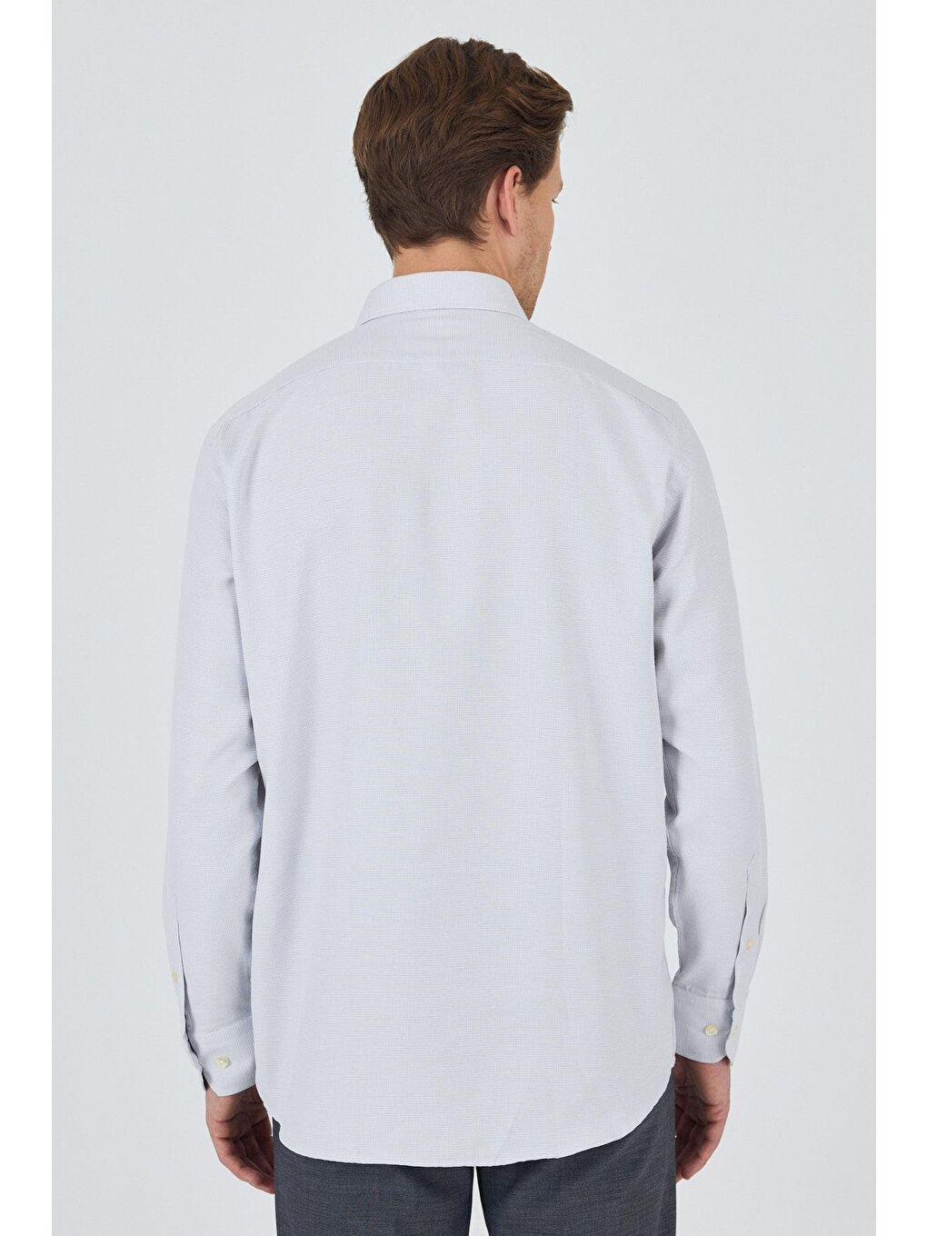 Gri Uzun Kol Desenli Armürlü Sert Yaka Cepli Pamuklu Classic Comfort Fit Gömlek 1004250174-4