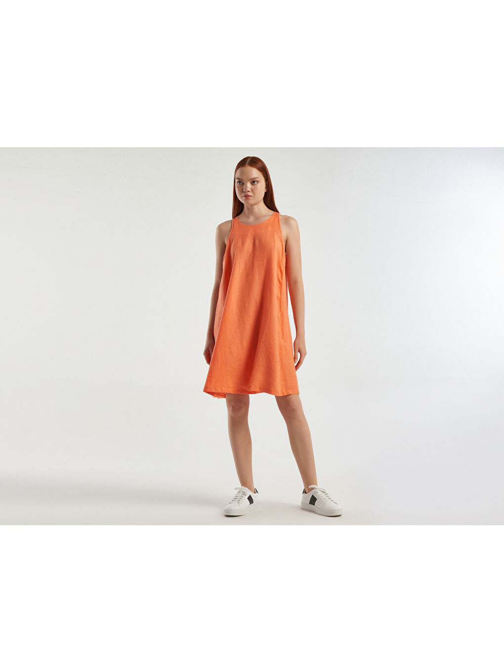 Kadın Mercan %100 Keten Kolsuz Elbise