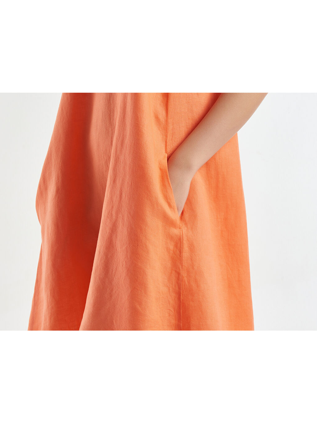 Kadın Mercan %100 Keten Kolsuz Elbise-2