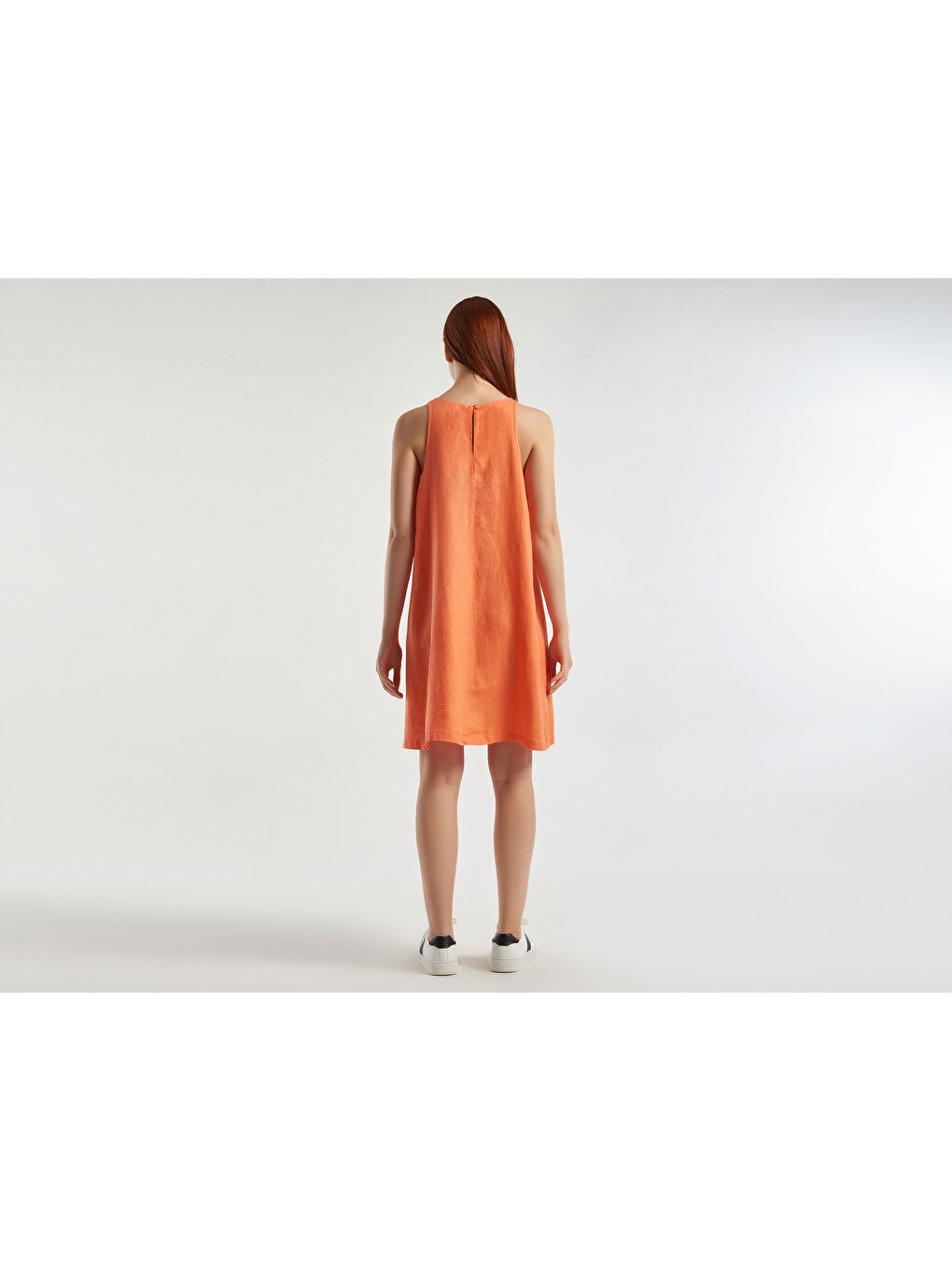 Kadın Mercan %100 Keten Kolsuz Elbise-3