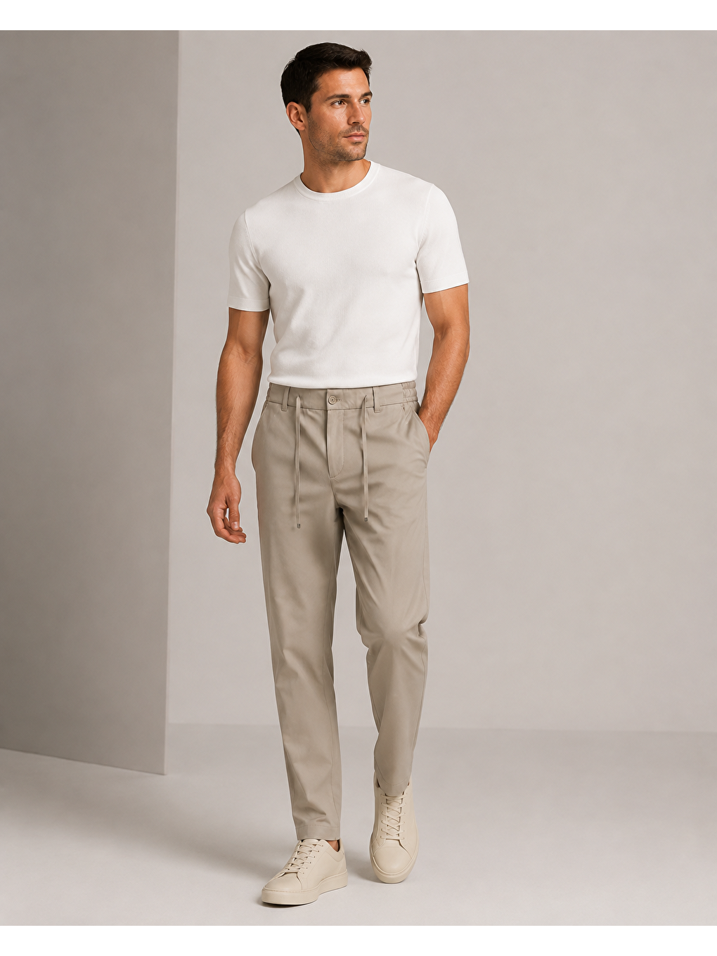 Erkek Beli Lastikli Comfort Fit Pantolon Bej 0170ddngr-4