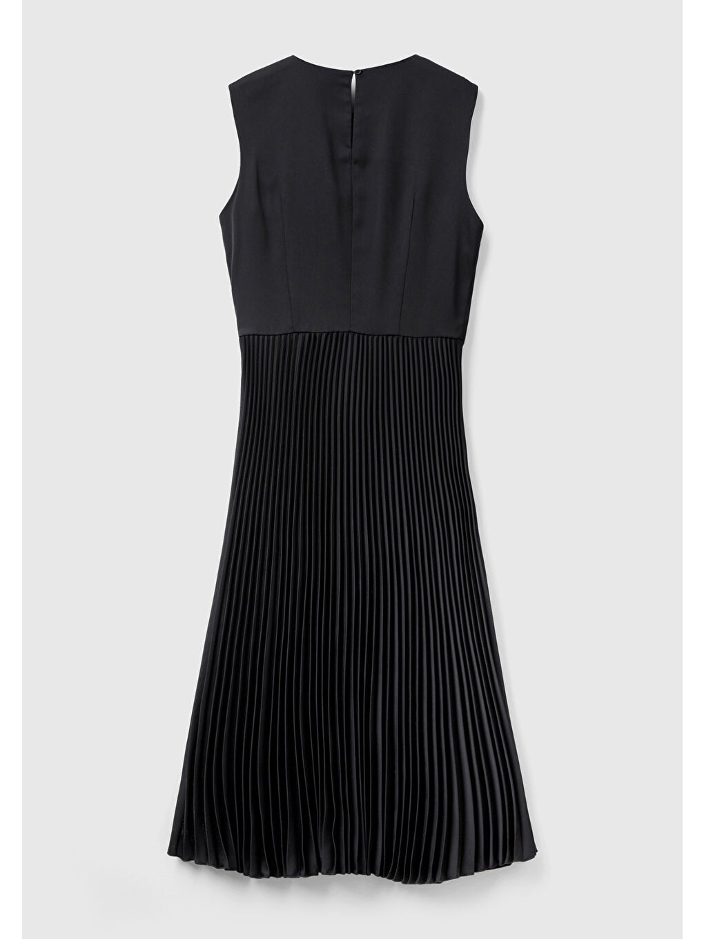 Kadın Siyah Önü Detaylı Sıfır Kol Bisiklet Yaka Uzun Elbise-3