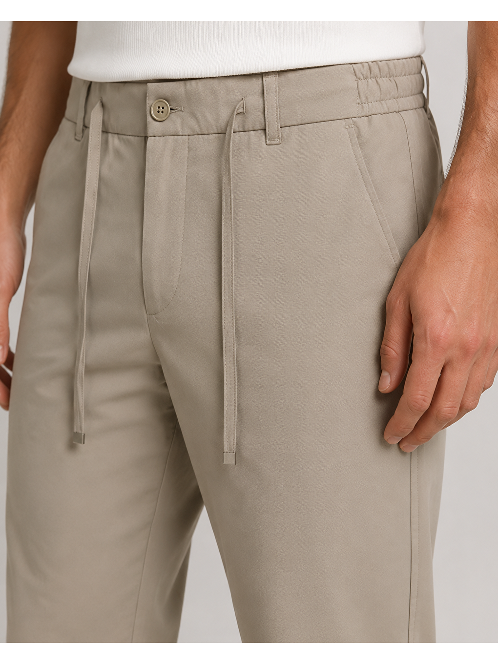 Erkek Beli Lastikli Comfort Fit Pantolon Bej 0170ddngr-5