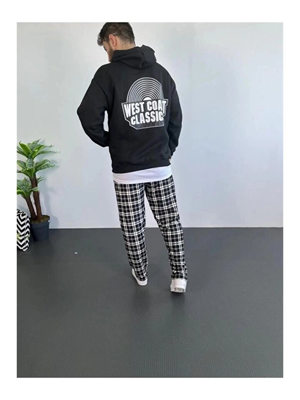 Siyah Erkek Oversize Üç İplik Kapüşonlu Sweatshirt-1