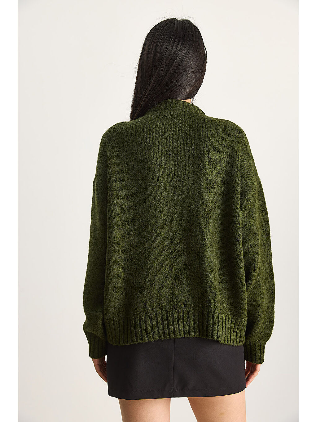 Yeşil Kadın Kalp Detaylı Taş İşlemeli Triko Kazak-6