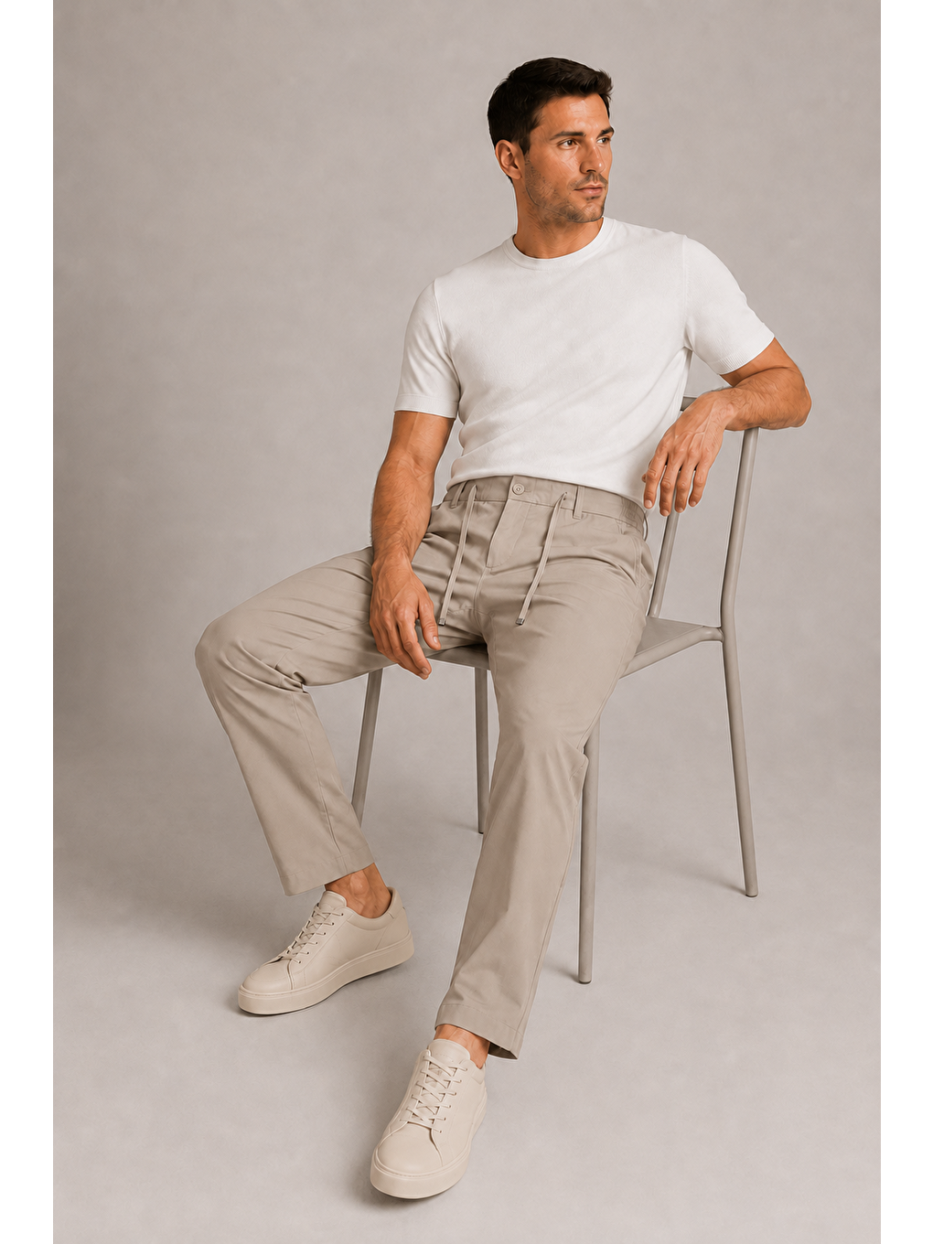 Erkek Beli Lastikli Comfort Fit Pantolon Bej 0170ddngr-6