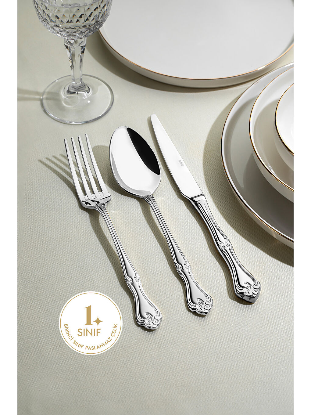 Gri Lalezar Saten 12 Kişilik 84 Parça Deri Kutulu Çatal Kaşık Bıçak Takımı-3