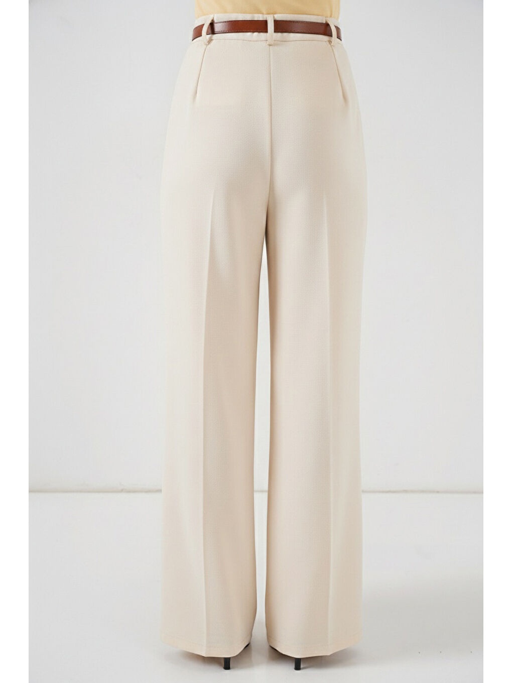 Ekru Kadın Yüksek Bel Palazzo Pantolon 30051 - Krem-2